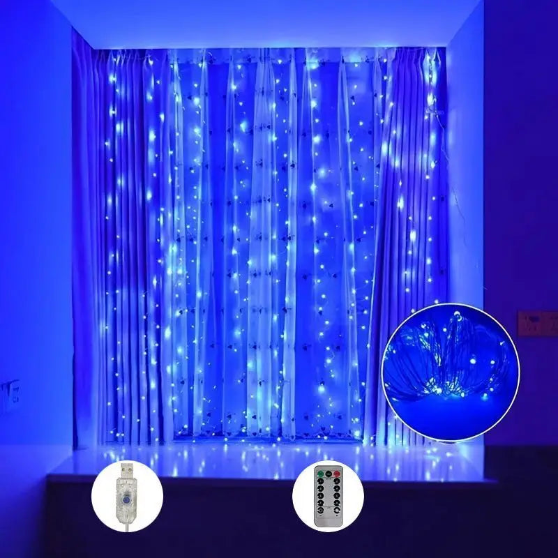 USB LED Curtain String Lights with Remote, 8 Lighting Modes, 3×1M–6×3M Fairy Garland Lights, Warm White, White & Multicolor Christmas Decor for Bedroom, Wedding & Party