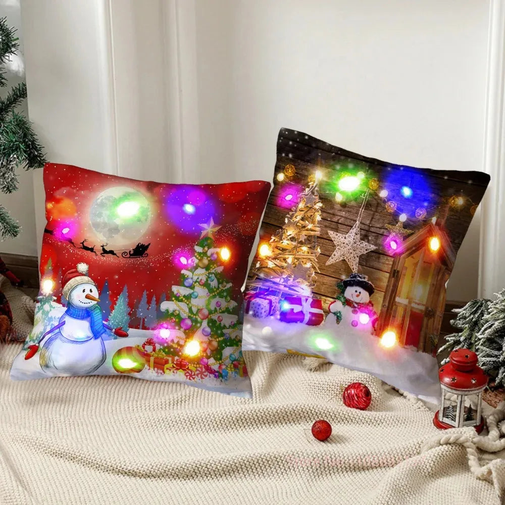 Christmas LED Pillow Cover 45×45cm, Festive Light-Up Polyester Cushion Case with One-Sided Print, Xmas Throw Pillowcase for Bedroom, Sofa & Party Decor