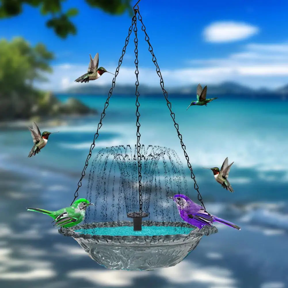 Hanging Birds Bath with Solar Fountain Pump Outdoor Garden Hummingbird Feeder Tray Water Fountain Birdbath Bowl