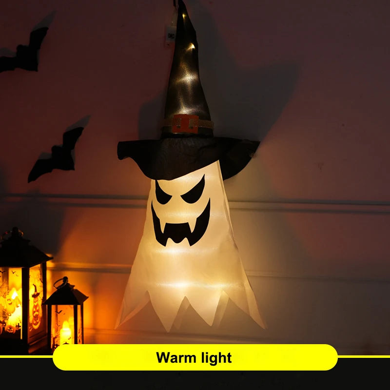 Halloween Glowing Witch Hat Lanterns Hanging Decor for Garden Porch Room Indoor Outdoor Holiday Party Props Decor,Ghost Light