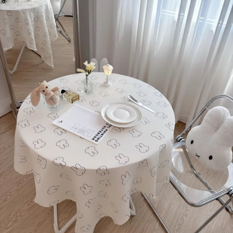 Miffy Cute Cartoon Table Cover, Kawaii Bunny Polyester Desk Mat & Photo Backdrop for Dormitory, Bedroom, Bedside Table, Study Desk & Teen Room Decor