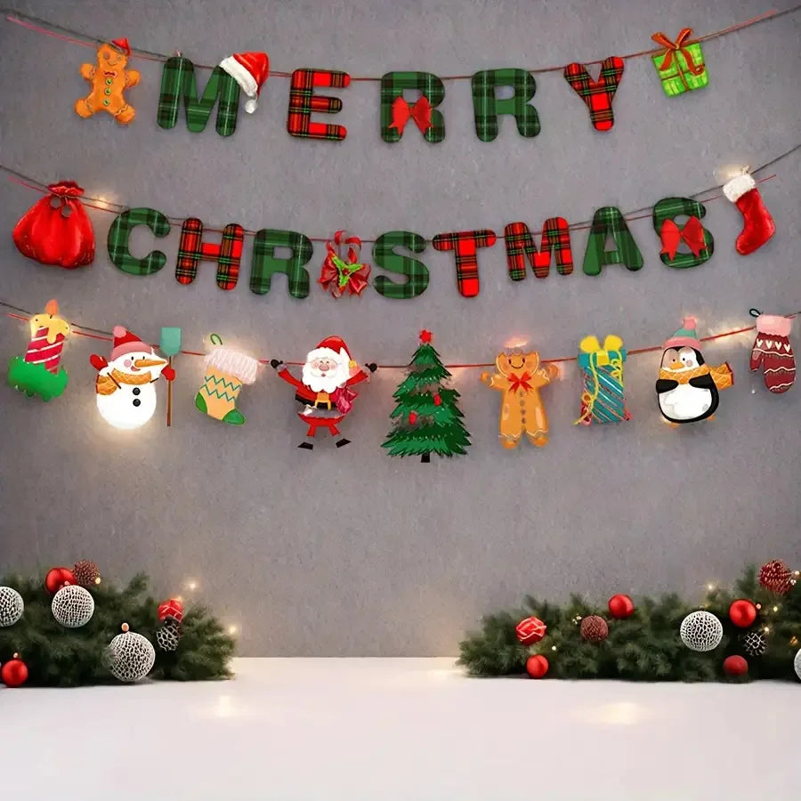 Christmas Party Decoration Set, Merry Christmas Banner & Festive Hanging Ornaments, Holiday Background Decor for Home, Room, Garden & Christmas Celebrations
