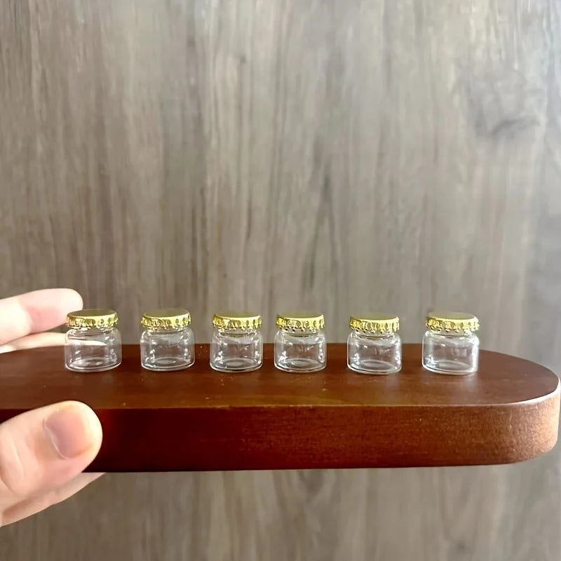 Glass Bottle Miniatures-Cute and Exquisite Miniature Kitchen Model with Golden Caps, DIY Accessories and Craft Project Supplies.