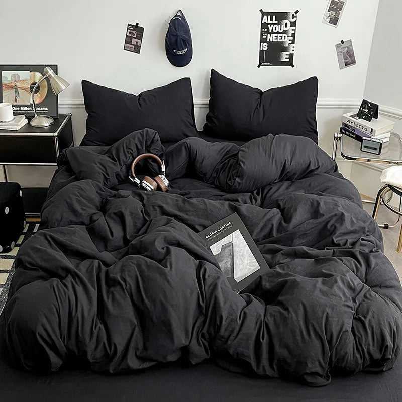 Solid Color Silk Duvet Cover 180×200cm – Cottage Style Jacquard Quilt Cover, Minimalist Bedding for Home & Dorm Room