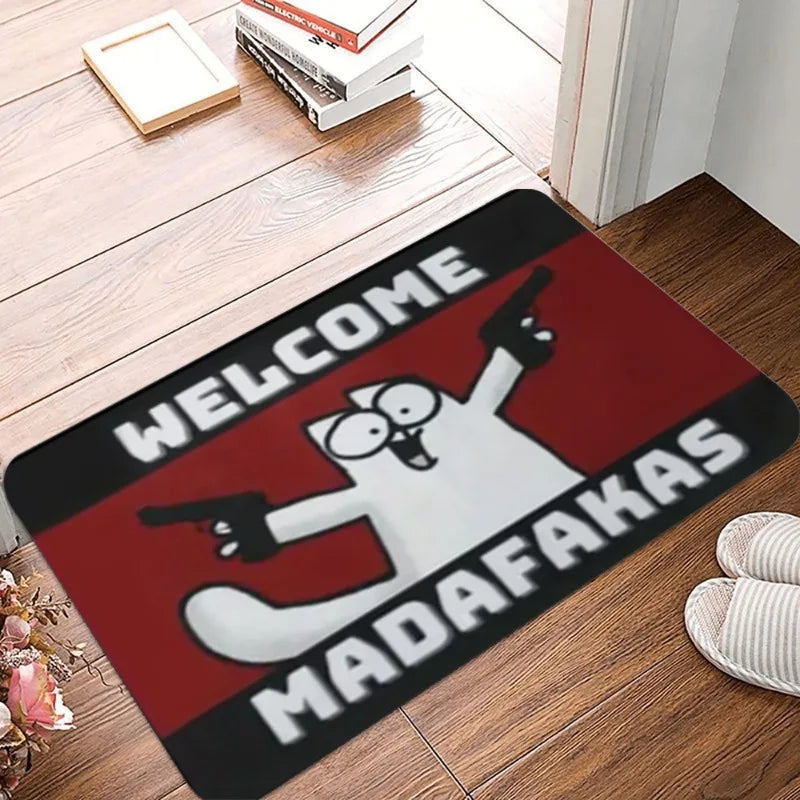 Cute Cat Doormat 30×50cm & 40×60cm, Washable Polyester Flannel Rug with Anti-Slip Backing, Cartoon Floor Mat for Entrance, Living Room, Bathroom & Outdoor Decor
