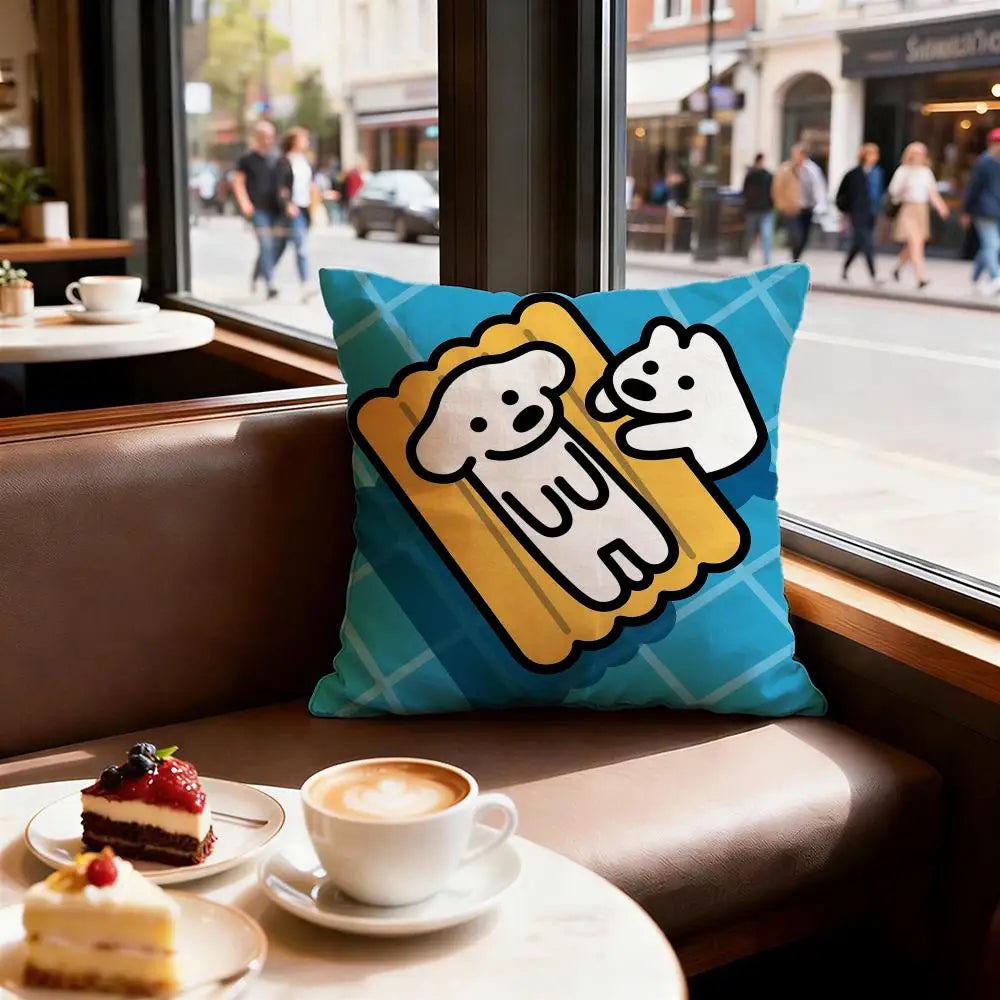 Cute Puppy Meme Cushion Cover, Double-Sided Printed Plush Pillowcase, Square Decorative Throw Pillow Cover for Sofa, Bed, Chair, Car, Office & Living Room Decor