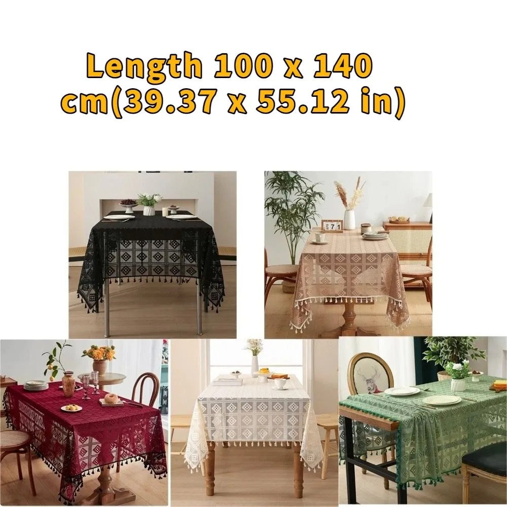 Hollowed Out Checkered Tablecloth 100×140cm – Decorative Non-Slip Dust-Resistant Table Cover, Reusable Pastoral Dining Table Decor