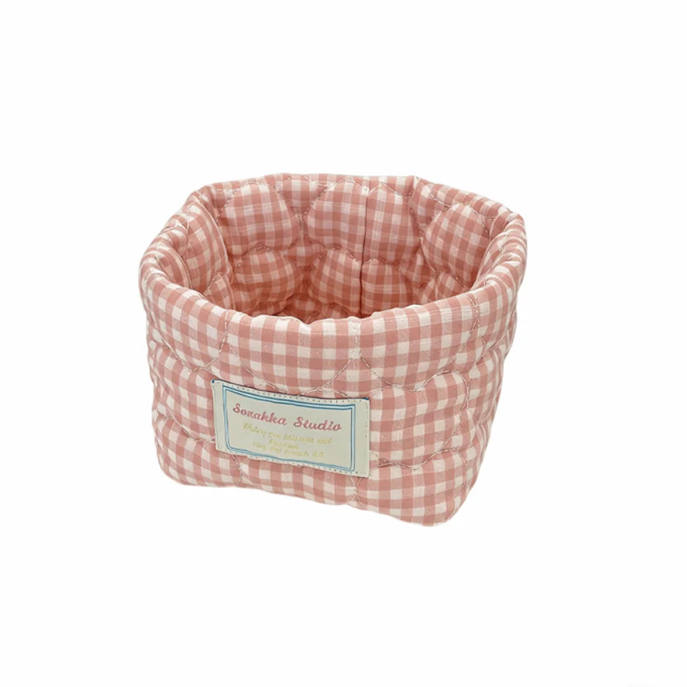 Plaid Fabric Storage Basket Household Cosmetics Stationery Toy Decorative Bins Ins Washable Miscellaneous Storage Basket