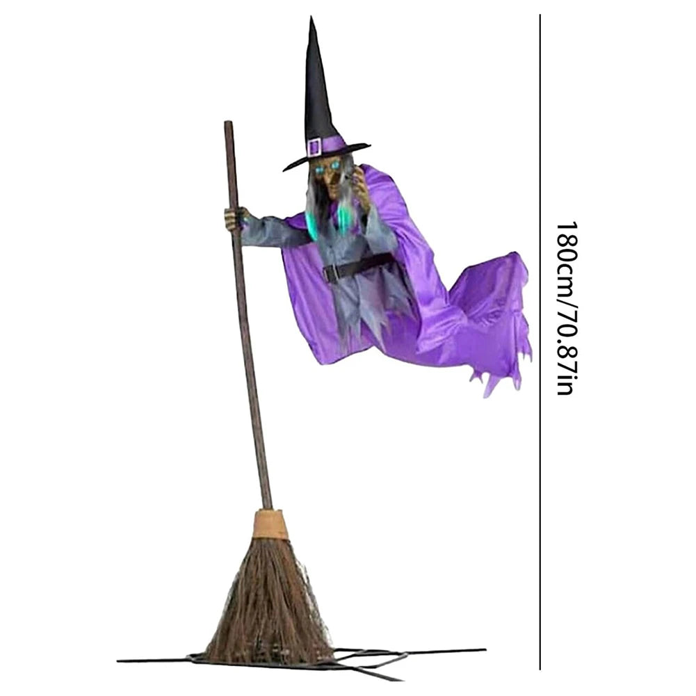 Halloween Props Flying Witch Decoration with Scary Sounds and Lights Fun Costumes Flying Scary Witch for Garden Yard Lawn Indoor