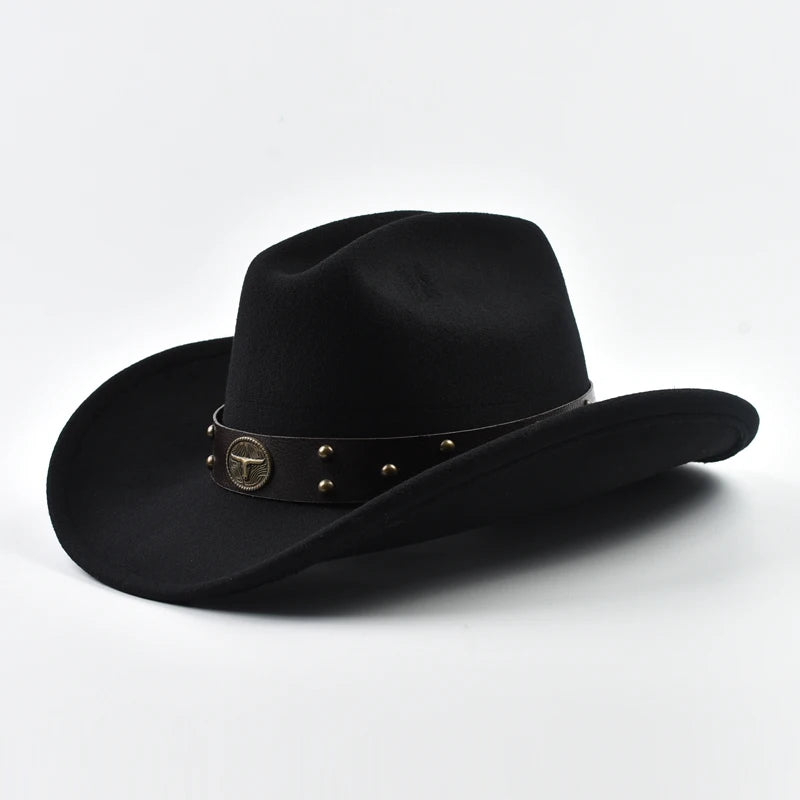 Men Women Vintage Big-edge Western Cowboy Hat  Gentleman Cowgirl Jazz