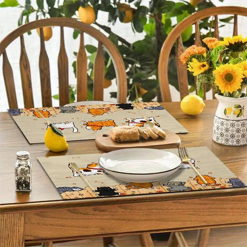 4Pcs, Cat-Themed Placemats, Best Placemats, Washable, Suitable for Holiday Parties, Home Decor, Kitchen Countertops, Rectangular Dining Rooms, Make Your Dining Room and Kitchen More Beautiful, Birthday Gifts and Housewarming