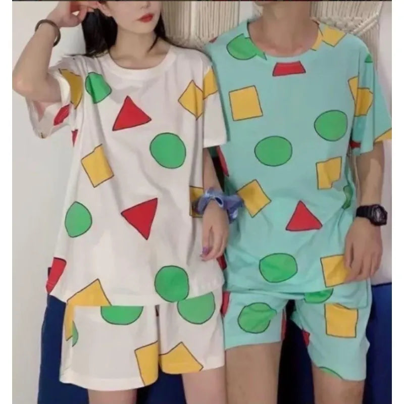 Summer CasualCouple Pajamas SetCute Cartoon Print, Short-sleeved SleepwearDaily Fashion Loose HomePajamas JapaneseCouple Pajamas