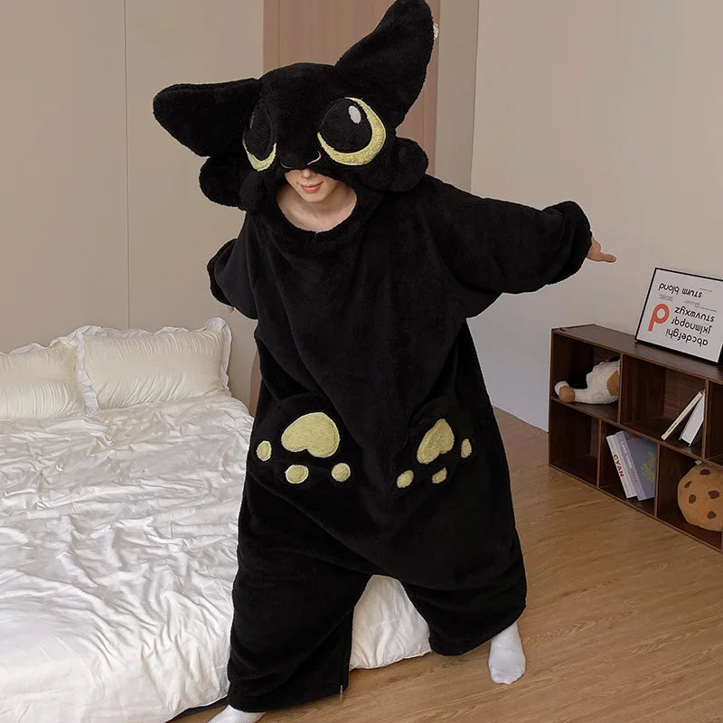 Cartoon Couples Matching Thiened Coral Fce Pajamas Spwear Women's Long Sve Hooded Home Clothes Warm Flannel Onesize Cos Costumes