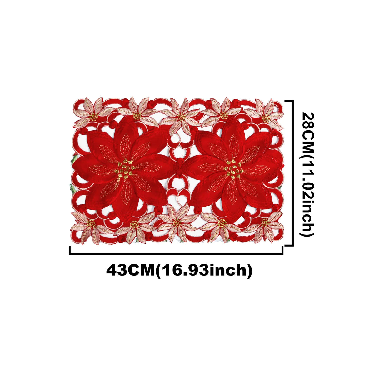 Christmas Embroidered Tablecloth Set, 28×43cm Rectangle Holiday Table Linens with Floral Design, Reusable Table Covers for Dining, Wedding, Party & Banquet Decor