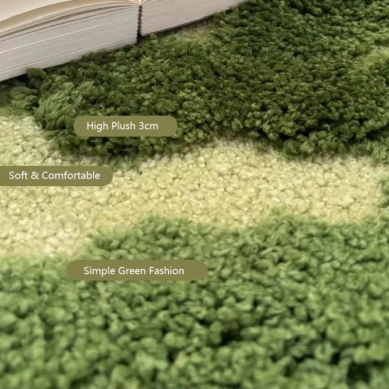 Green Moss Tufted Rug – Plush Non-Slip Area Carpet for Bedroom, Living Room & Home Décor