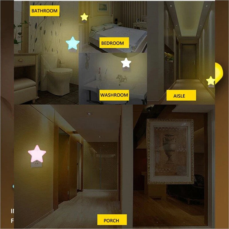 LED Star Night Light, Plug-In Bedside Lamp with 4 LED Beads, 360° Light, White Blue Red & Yellow Glow for Bedroom, Baby Room, Living Room & Holiday Decor