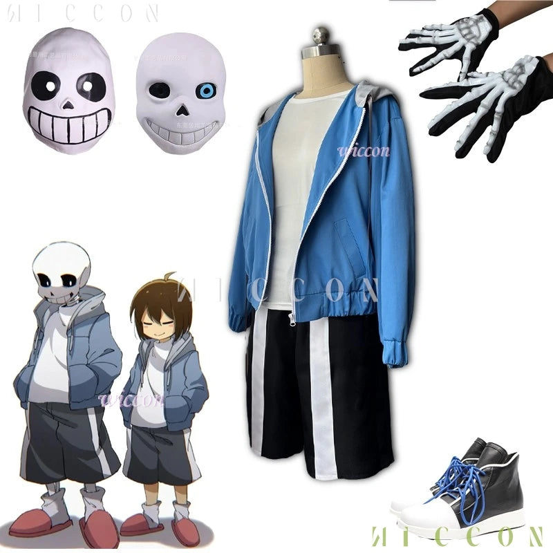 Halloween Costume Undertale Sans Cosplay Hoodies Shorts Costume Jacket Sans Zipper shoes Mask Gloves Halloween Full Set Anime Ga