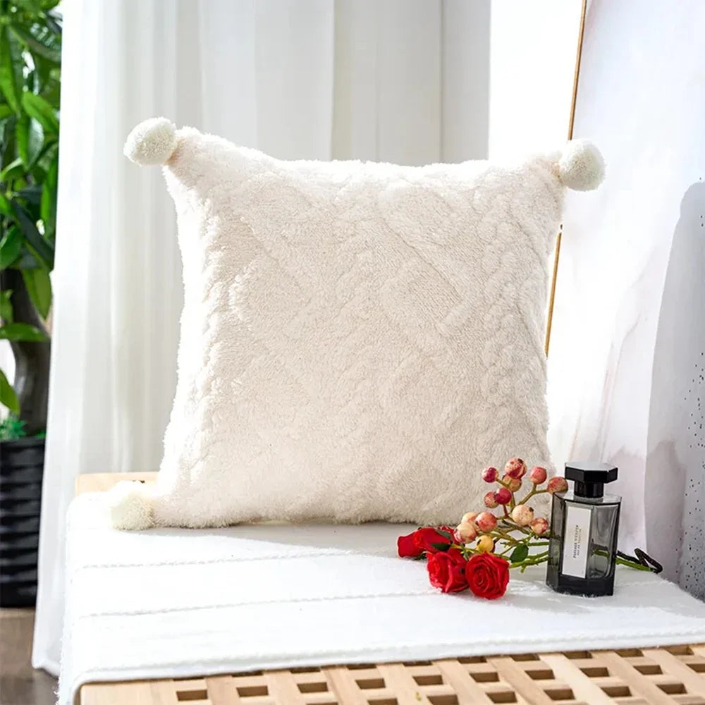 Plush Cushion Cover 45×45cm, Solid Nordic Decorative Pillowcase, Soft Geometric-Style Throw Pillow Cover for Sofa, Living Room, Bedroom, Chair & Home Decor