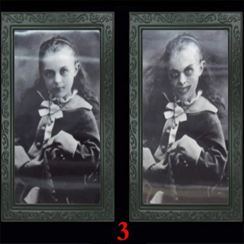 Halloween Party Horror Props 3D Changing Face Ghost Picture Frame Scary Wall Hanging Ornament Haunted House Atmosphere Decor