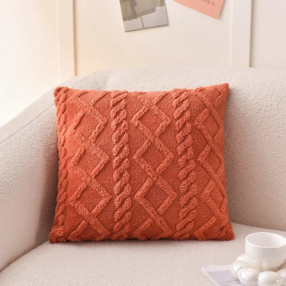 Plush Cushion Cover 45×45cm, Solid Nordic Decorative Pillowcase, Soft Geometric-Style Throw Pillow Cover for Sofa, Living Room, Bedroom, Chair & Home Decor