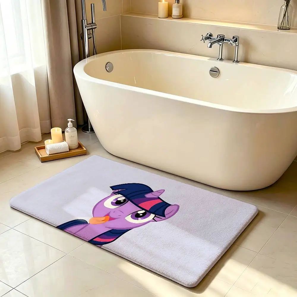 My Little Pony Kawaii Anime Rug, Cute Cartoon Polyester Floor Mat with Anti-Slip Backing, Soft Absorbent Carpet for Bathroom, Bedroom, Living Room & Entryway