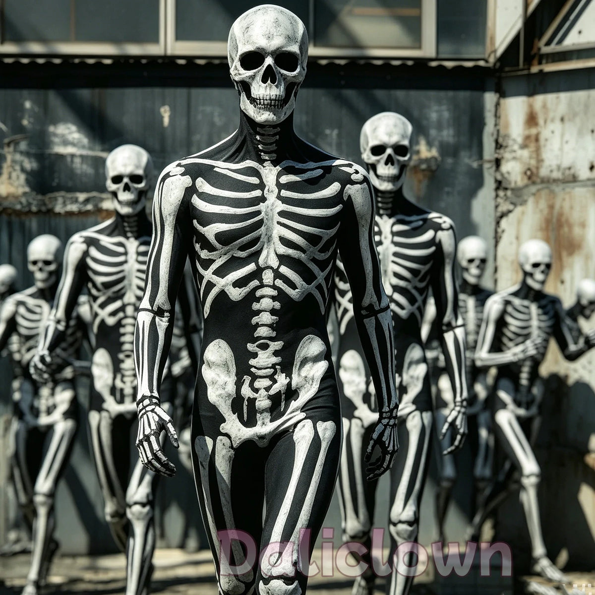 Halloween Skeleton Costume Adult Men Women Skull Death Horror Bodysuit Steampunk Skeleton Cosplay Jumpsuit Mask Zentai Suit