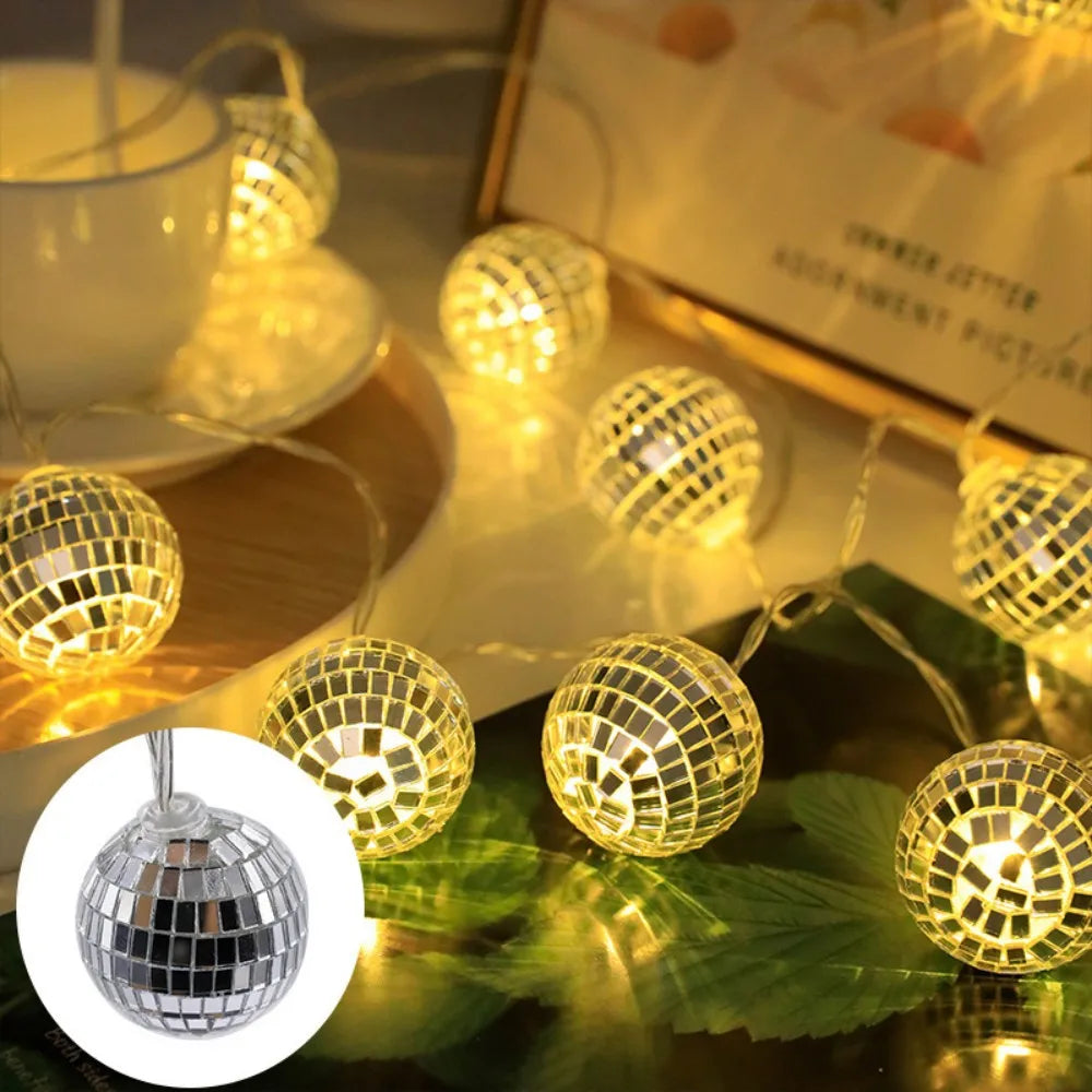 LED Mirror Ball String Lights, Battery-Powered Disco Fairy Lights with Reflective Balls for Party, Bar, Halloween, Christmas & Holiday Decor