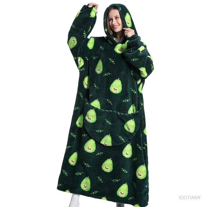 Women's Plush Blanket,Men's Warm And Thick Hooded Adult Cosplay Cute Cartoon Tv Blanket Bodysuit Extra Long Home Wear Pajamas