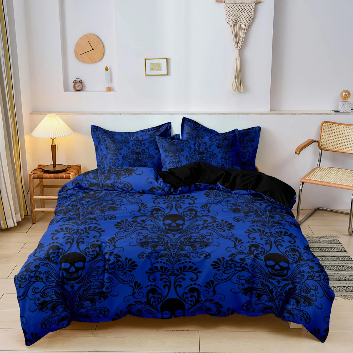 Gothic Skull Duvet Cover Set – 3-Piece Printed Bedding with Pillowcases, Dark Alternative Bedroom Decor for Adults