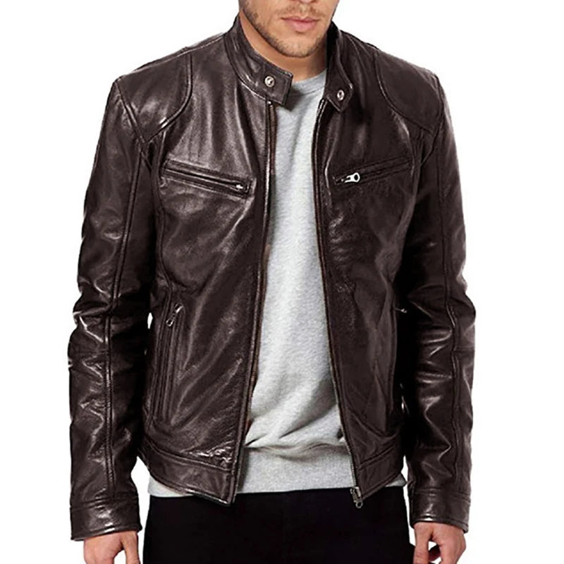 Men's Motorcycle Leather Jacket – Casual Fashion Biker Coat