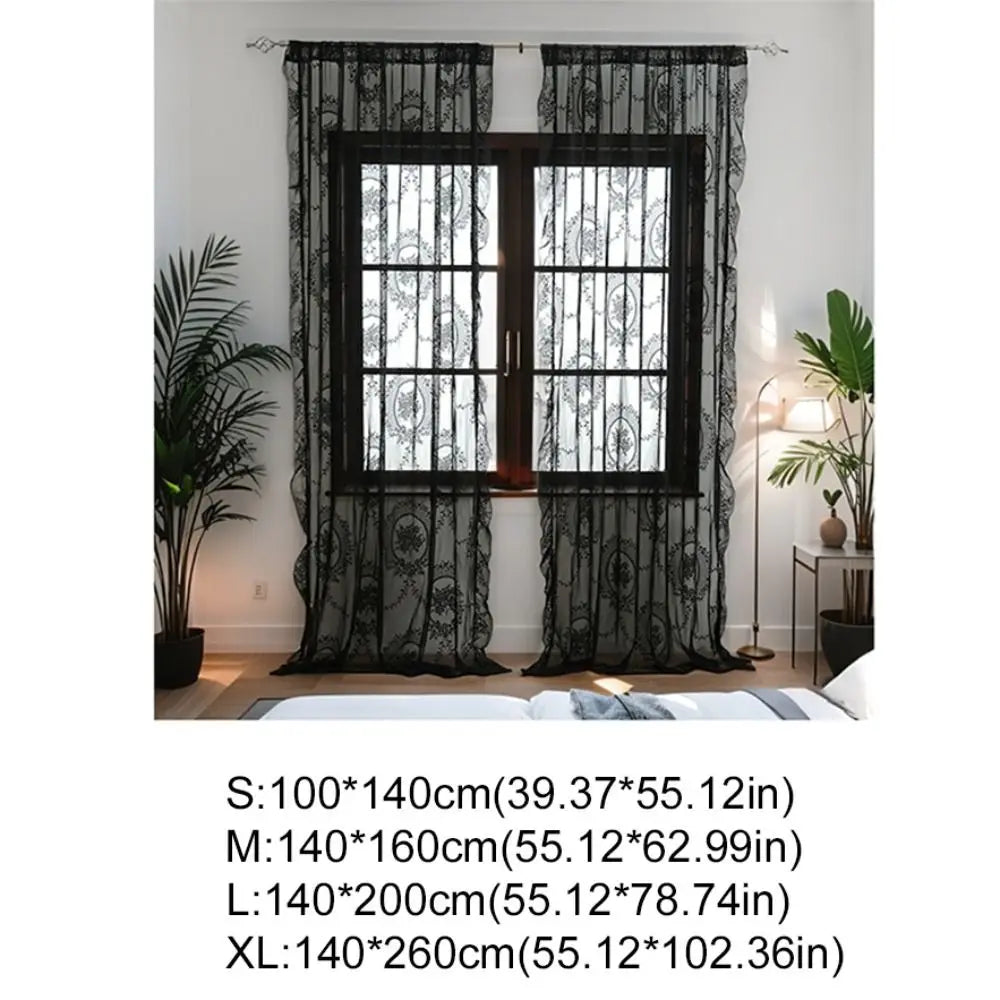 2-Piece French Lace Sheer Curtains, Ruffled Edge Floral Embroidered Polyester Curtains, Rustic Retro European Window Drapes for Bedroom, Living Room & Home Decor
