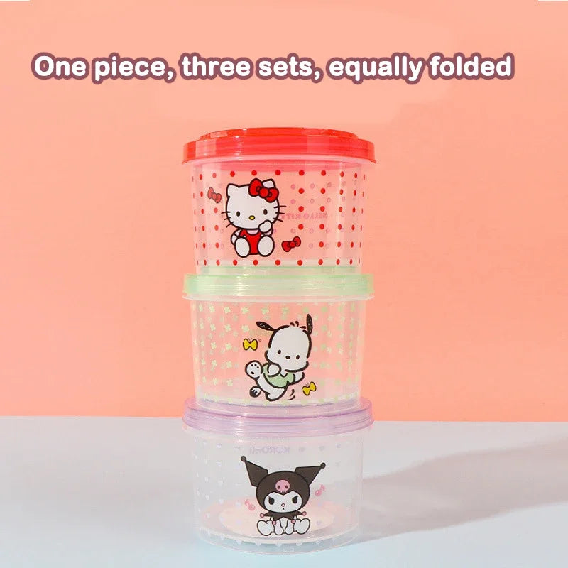 Cute Kitty Stackable Food Container 3 Piece Set Round Bento Box with Lid for Lunch Meal Prep Kitchen Storage Gift