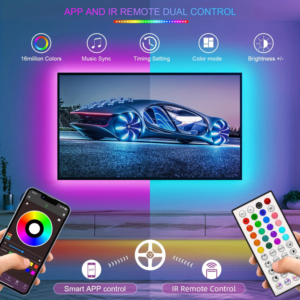 RGB LED Strip Lights for Room, 10M/20M/30M Music Sync LED Light Strip with App & Remote, 24V Flexible LED Tape for Bedroom, TV Backlight & Home Decor