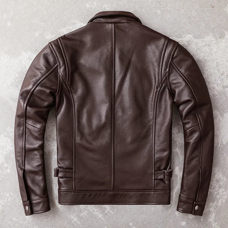 New Casual Real Cowhide Genuine Leather Jacket Men Slim Mens Clothes