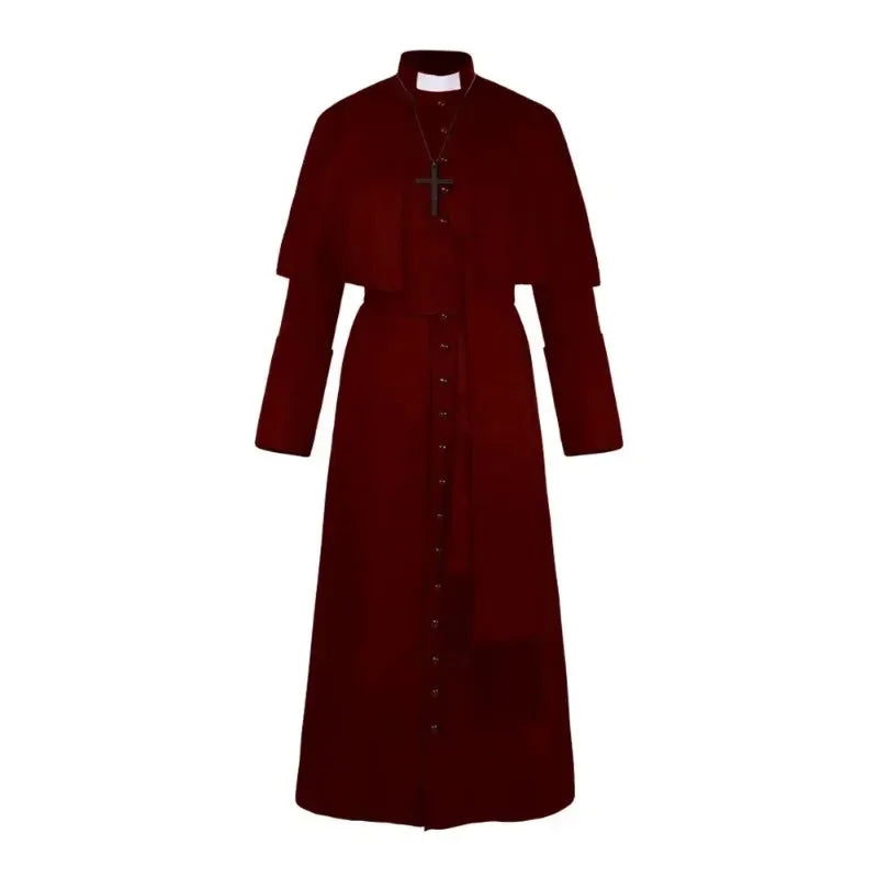 Halloween Costumes Medieval Priest Cosplay Solid Color Spiritual Father Costumes Button Masquerade Party Costume