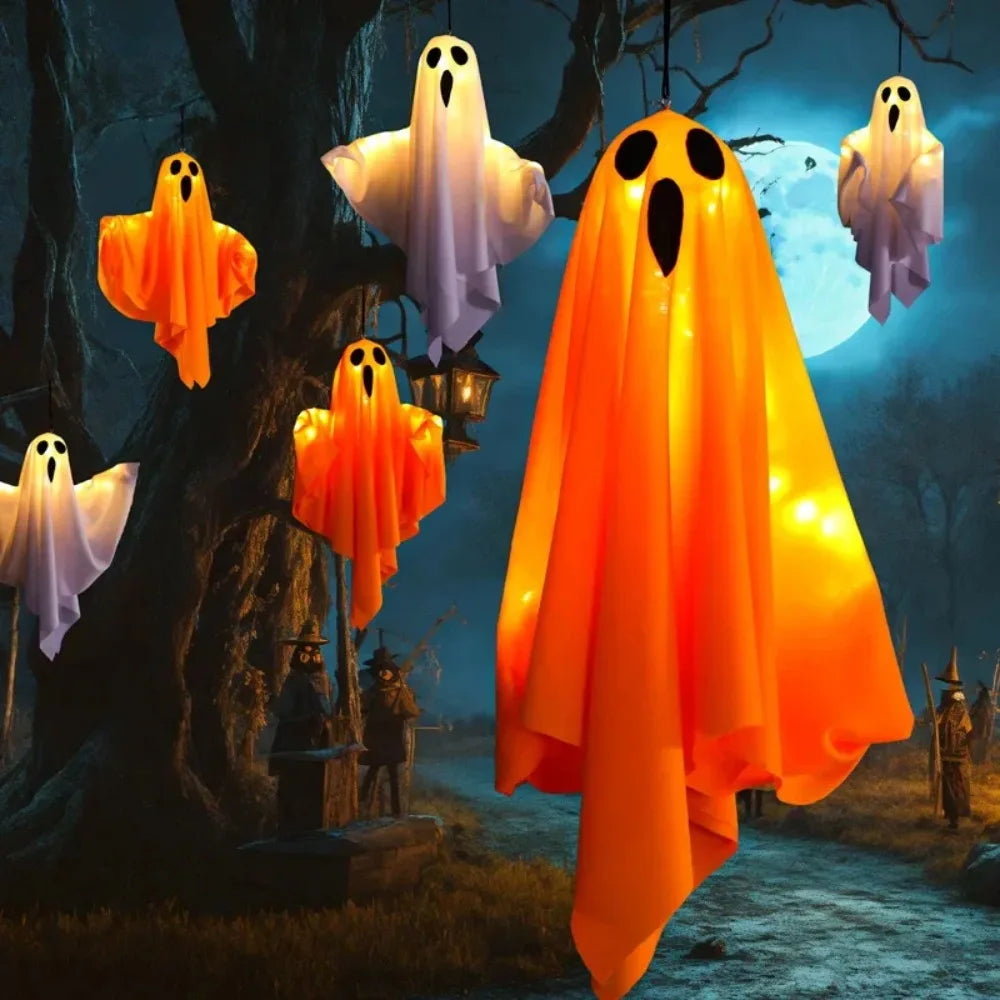New LED Glow Ghost Party Halloween Decoration for Home Indoor Outdoor Haunted House Bar Hanging Horror Props with Lights