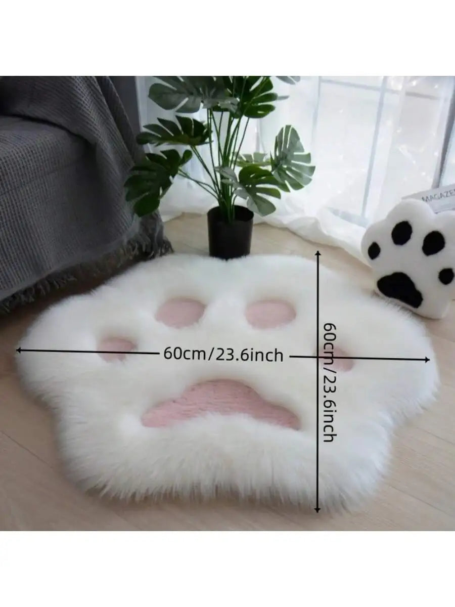 Cat Paw Plush Rug 60×60cm, Soft Flocked Acrylic Floor Mat with Suede Backing, Cute Animal Carpet for Bedroom, Sofa, Seat Cover & Home Decor
