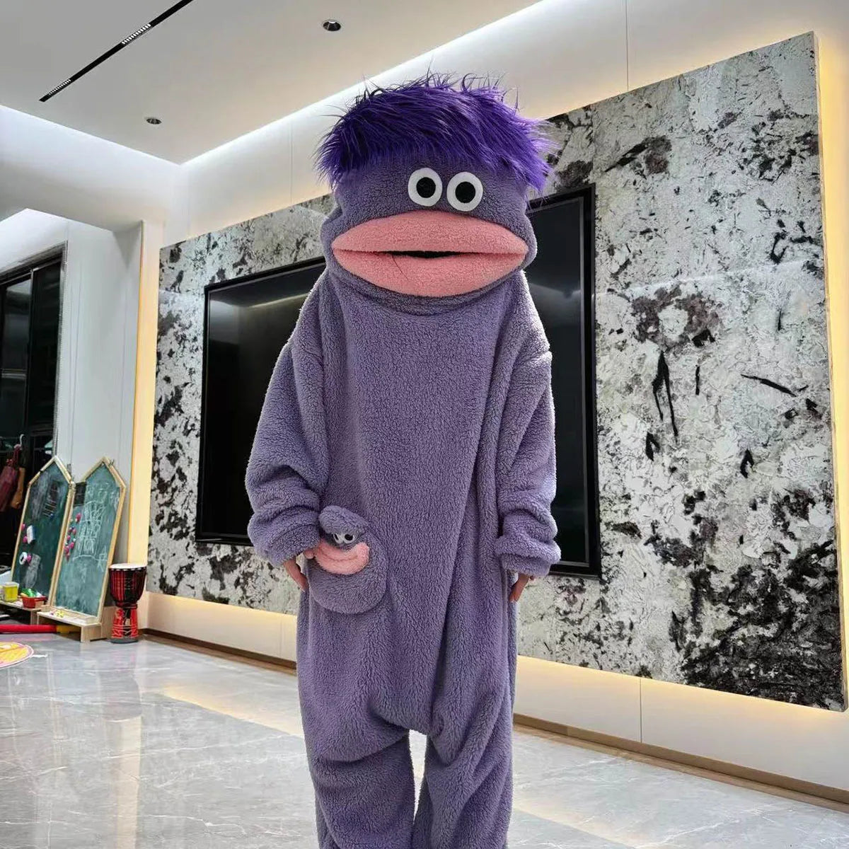 Hot Big Mouth Monster Cute Funny Onesie Pajamas Thickened Coral Fleece Homewear For Couples Men Women Autumn Cartoon Pajamas