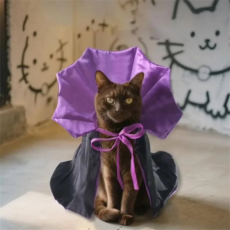 Halloween Pet Costume Cloak with Easy to Wear Laceup Tied Design Comfortable Polyester Dog Cosplay Outfit for Parties
