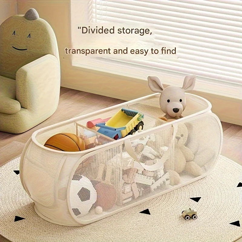 Large Capacity Toy Storage Basket Transparent Fabric Organizer with Divided Compartments Ideal for Living Bedroom Organization