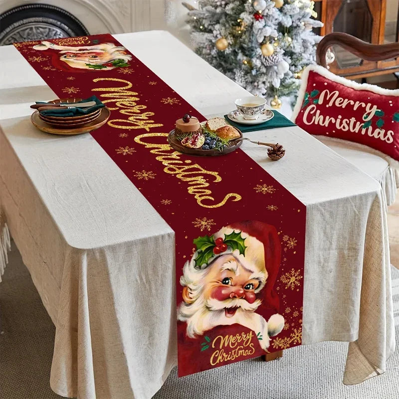 Christmas Table Runner 33×183cm, Winter Wonderland Snowman Linen Table Cover, Rustic Farmhouse Holiday Table Decor for Dining Room, Kitchen, Party & Home