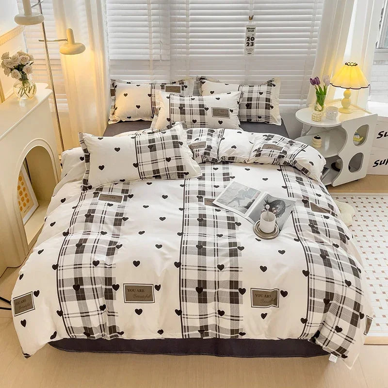 Cute Bunny Kids Bedding Set – Cartoon Printed Polyester Duvet Cover, Flat Sheet & Pillowcases, Breathable Queen & King Bed Set