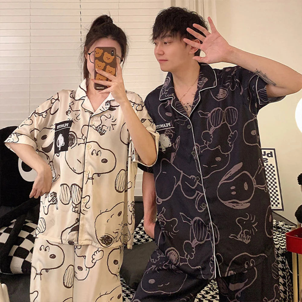 Cute Snoopy Couple Pajamas Set, Cute Cartoon Printed Short Sleeved Pajamas for Men and Women, 2026 New Fashiona Casual Home Wear