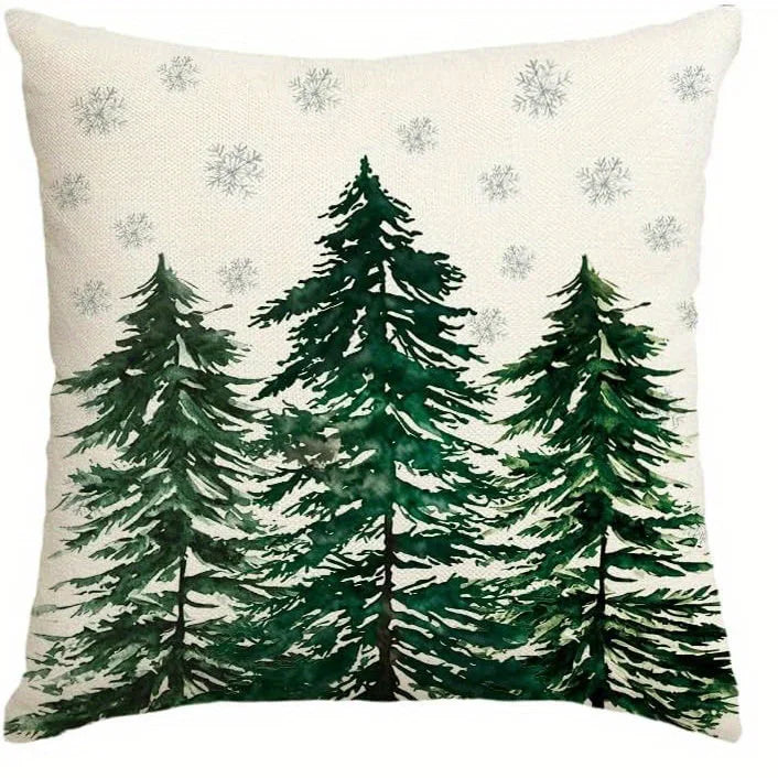 Christmas Cushion Cover, Winter-Themed Decorative Pillowcase with Festive Print, Polyester Peachskin Throw Pillow Cover for Sofa, Bedroom, Car & Home Decor