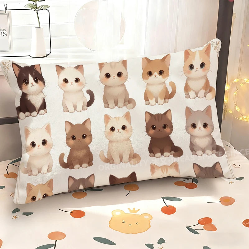 Cute Cat Pillow Cover, Rectangular Printed Polyester Peachskin Cushion Case, Single-Sided Cat Pattern Throw Pillowcase for Sofa, Bedroom, Bed, Car & Home Decor