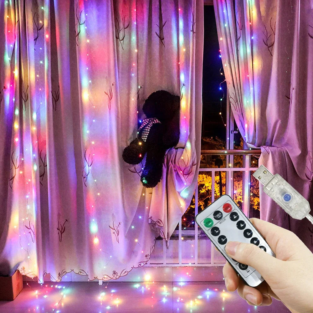 Christmas Curtain Lights 3M–6M, 8-Mode USB LED Fairy Lights with Remote Control, Silver Wire String Lights in Warm White, White & Multicolor for Wedding, Party & Home Decor
