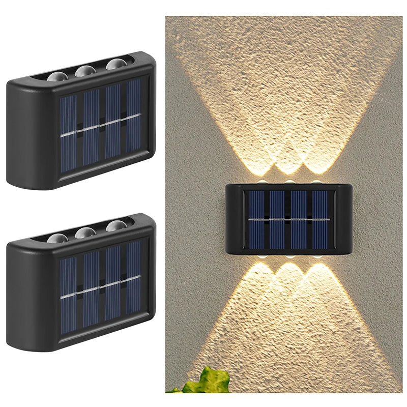 6-LED Solar Wall Lights, Up & Down Outdoor Garden Lights with Automatic Light Control, Warm White/White ABS+PC Solar Lamps for Yard, Balcony, Patio & Terrace Decor