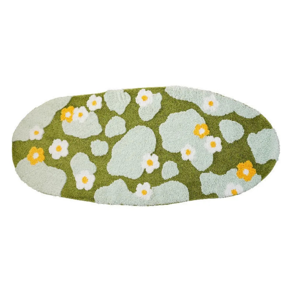 Irregular Green Moss Rug 50×100cm, Soft Imitation Cashmere-Style Polyester Carpet with Suede Backing, Geometric Flower Pattern Area Rug for Sofa, Bedroom & Home Decor