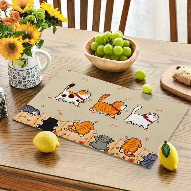 4Pcs, Cat-Themed Placemats, Best Placemats, Washable, Suitable for Holiday Parties, Home Decor, Kitchen Countertops, Rectangular Dining Rooms, Make Your Dining Room and Kitchen More Beautiful, Birthday Gifts and Housewarming
