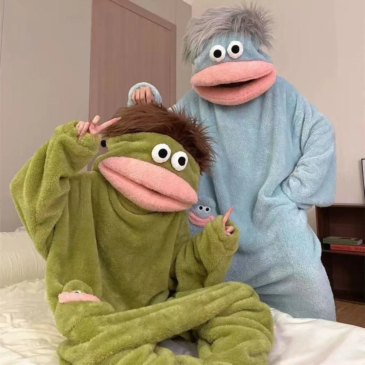 Hot Big Mouth Monster Cute Funny Onesie Pajamas Thickened Coral Fleece Homewear For Couples Men Women Autumn Cartoon Pajamas